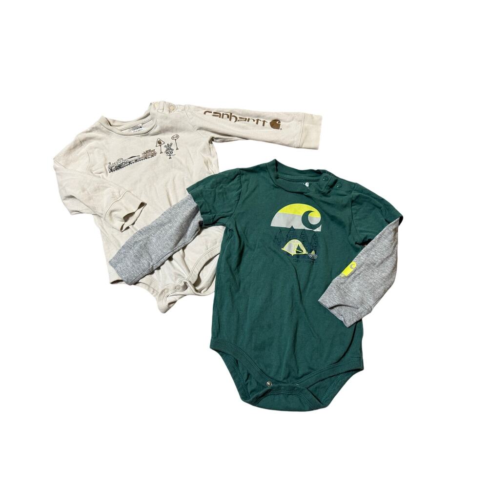 Carhartt Baby Boys Long Sleeve Graphic Bodysuit Lot Green Beige Size 24M